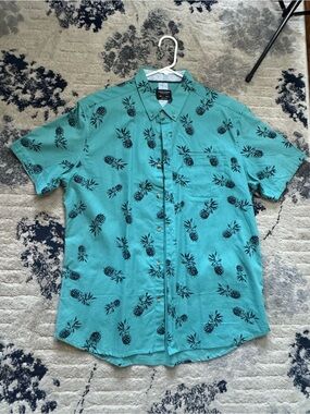 Men's Teal Pineapple Short-Sleeve Button-Down Shirt